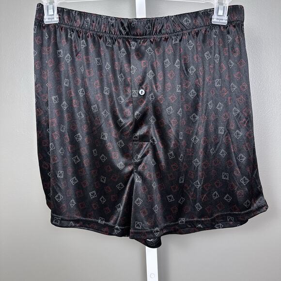 Vintage Accents by Isaco Boxer Shorts Silky Satin Size XL Black Hearts Boxers - Picture 1 of 6